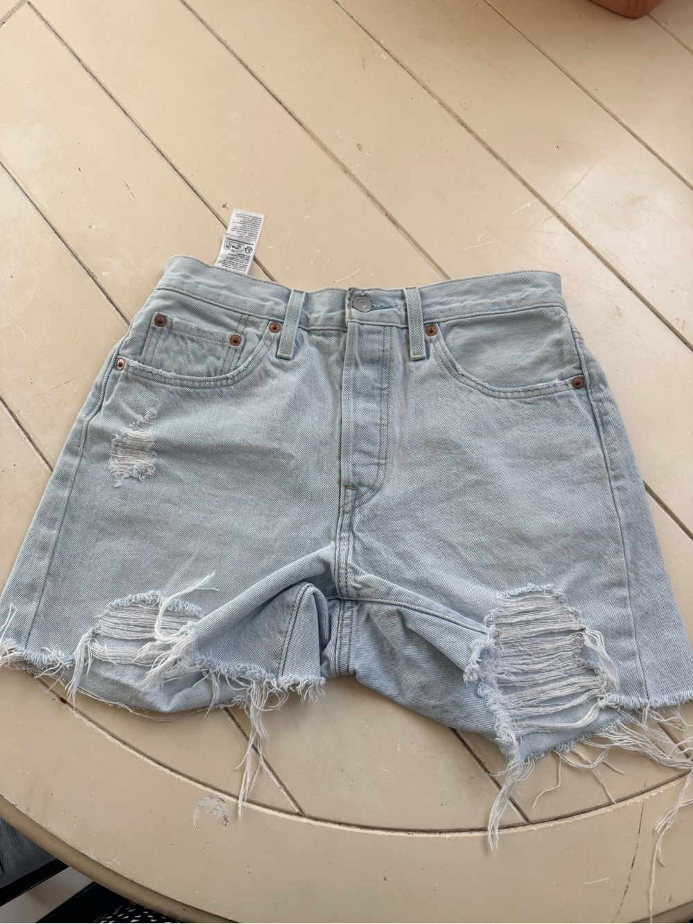 Levi's Light Blue Distressed High-Rise Denim Shorts